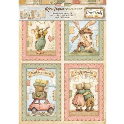 Stamperia Motiv-Strohseiden Sortiment "Cozy Family", DIN A4 , 6er-Set Stamperia Motiv-Strohseiden Sortiment "Cozy Family", DIN A4 , 6er-Set