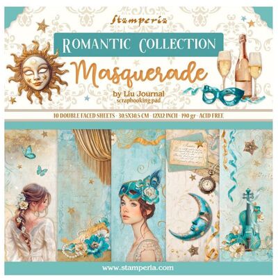 Stamperia Masquerade Scrapbook-Block - Blau Beige Maskenkunst Stamperia Masquerade Scrapbook-Block - Blau Beige Maskenkunst