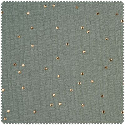 Musselin Baumwoll-Stoff "Goldene Punkte" - Khaki Musselin Baumwoll-Stoff "Goldene Punkte" - Khaki