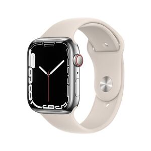 Apple Watch Series 7 GPS + Cellular, boîtier Acier Inoxydable Argent 45mm avec Bracelet Sport Lumière Stellaire