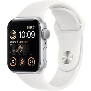 Apple Watch SE GPS 2ème génération, boîtier Aluminium Argent 40mm avec Bracelet Sport Blanc