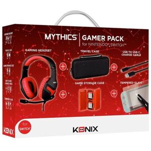 Pack Gaming Nintendo Switch Konix Casque + Sacoche de transport + boite pour 4 cartouches de jeux + Câble USB + Protection d'écran