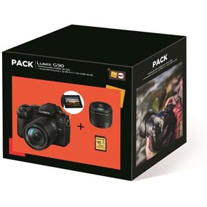 Pack Fnac Appareil photo hybride Panasonic Lumix G90 noir + G Vario 14-140mm f/3.5-5.6 Asph  + Lumix G 25 mm f/1.7 + Carte SD 32 Go