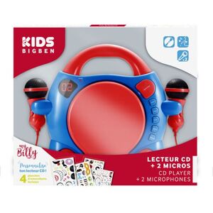 Lecteur CD BigBen personnalisable avec 2 microphones et stickers Bleu et Rouge