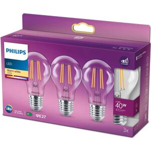 Philips LED-Lampe Classic E27 4,3W 2.700K klar 3er