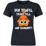 Tierisch - Fun T-Shirt - Der Teufel trägt Fell und schnurrt! - S - für Damen - schwarz