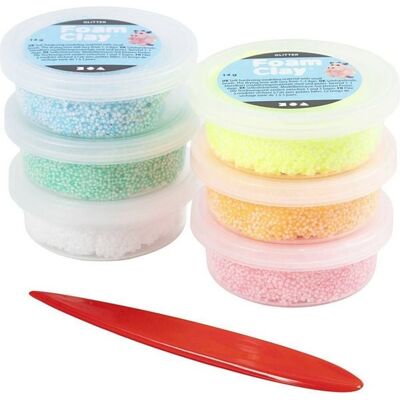 Creativ Company Foam Clay Glitter, Pastellfarben, 6x14g Creativ Company Foam Clay Glitter, Pastellfarben, 6x14g