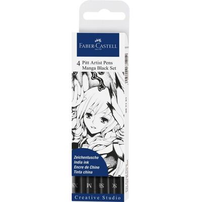 Faber-Castell Tuschestifte Pitt Artist Pens Manga schwarz, 4er Etui, XS, M, SB und SC Faber-Castell Tuschestifte Pitt Artist Pens Manga schwarz, 4er Etui, XS, M, SB und SC