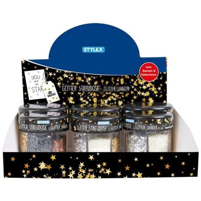 Stylex Glitter-Streudeko, Herzen und Sterne in Streudose, zum Basteln und Verzieren Stylex Glitter-Streudeko, Herzen und Sterne in Streudose, zum Basteln und Verzieren