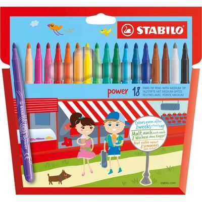 STABILO Power Filzstift - 18er Pack - Mehrfarbig - Mittenspets STABILO Power Filzstift - 18er Pack - Mehrfarbig - Mittenspets