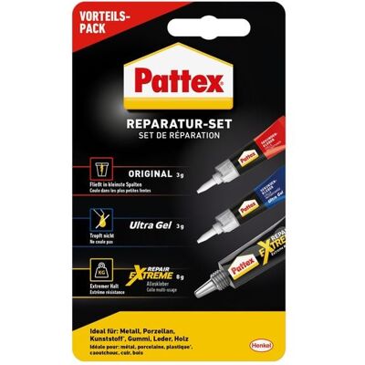 Henkel Pattex Reparatur-Set: Sekundenkleber Flüssig, Sekundenkleber Ultra Gel, Repair Extreme Henkel Pattex Reparatur-Set: Sekundenkleber Flüssig, Sekundenkleber Ultra Gel, Repair Extreme