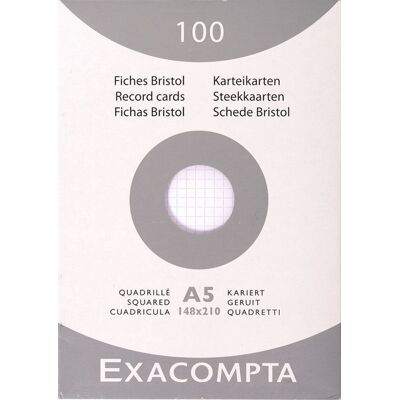 EXACOMPTA Karteikarten kariert, weiss 148 x 210 mm A5 EXACOMPTA Karteikarten kariert, weiss 148 x 210 mm A5
