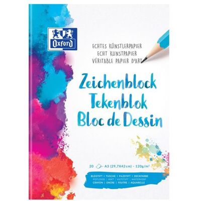 Hamelin Oxford Zeichenblock A3 blanko, 20 Blatt, 120 g/m² echtes Künstlerpapier Hamelin Oxford Zeichenblock A3 blanko, 20 Blatt, 120 g/m² echtes Künstlerpapier