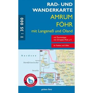 Grünes Herz Rad- und Wanderkarte Amrum, Föhr mit Langeneß und Oland 1:30 000 Grünes Herz Rad- und Wanderkarte Amrum, Föhr mit Langeneß und Oland 1:30 000