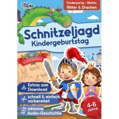 Stift+Feder Kinderbücher Schnitzeljagd Kindergeburtstag mit Audio-Geschichte "Ritter Rumpel und der Drachenschatz" für Kinder von 4-6 Jahren Stift+Feder Kinderbücher Schnitzeljagd Kindergeburtstag mit Audio-Geschichte "Ritter Rumpel und der Drachenschatz" für Kinder von 4-6 Jahren