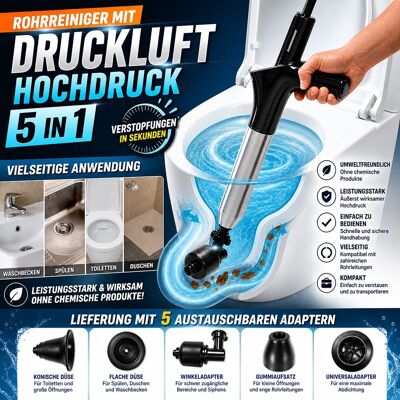 Innovagoods 5-In-1 Hochdruck-Druckluft-Rohrreiniger Innovagoods 5-In-1 Hochdruck-Druckluft-Rohrreiniger
