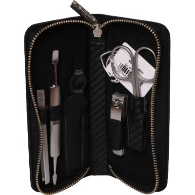 Pfeilring Manicure-Etui schwarz 5-teilig Inox-Füllung mit Nagelknipser Pfeilring Manicure-Etui schwarz 5-teilig Inox-Füllung mit Nagelknipser
