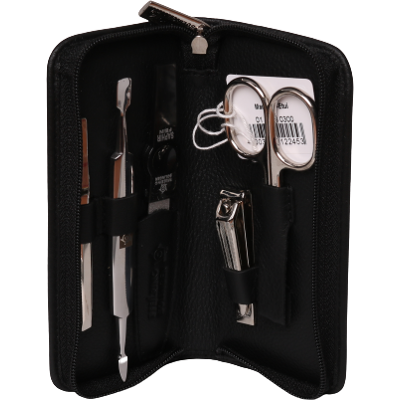 Pfeilring Manicure-Etui schwarz 5-teilig mit Knipser, Nappaleder Pfeilring Manicure-Etui schwarz 5-teilig mit Knipser, Nappaleder