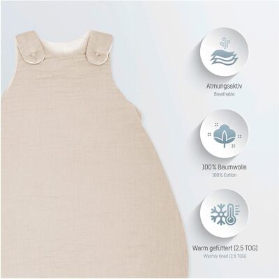 Julius Zöllner Ganzjahresschlafsack Terra Musselin 2.5 TOG braun 50/56 unisex Julius Zöllner Ganzjahresschlafsack Terra Musselin 2.5 TOG braun 50/56 unisex