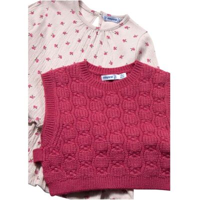 Mayoral 2-tlg. Set Krepp-Kleid langarm und Pullunder natur rot Mayoral 2-tlg. Set Krepp-Kleid langarm und Pullunder natur rot