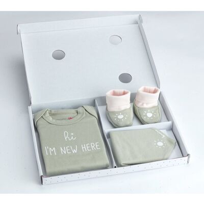 Bornino 3-tlg. Geschenkset Body langarm, Schühchen und Dreieckstuch gruen 50/56 unisex Bornino 3-tlg. Geschenkset Body langarm, Schühchen und Dreieckstuch gruen 50/56 unisex