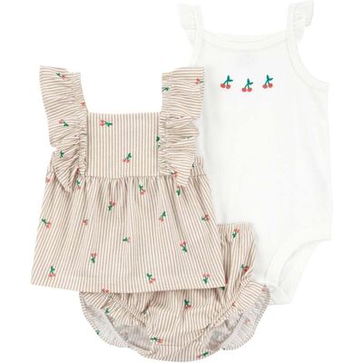 Carter's 3-tlg. Set Body ohne Arm, Top und Shorts Ringel Kirschen natur khaki mehrfarbig Carter's 3-tlg. Set Body ohne Arm, Top und Shorts Ringel Kirschen natur khaki mehrfarbig