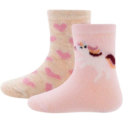 Ewers 2er-Pack Socken Einhorn Herzen beige rosa 19/22 Ewers 2er-Pack Socken Einhorn Herzen beige rosa 19/22