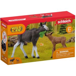 Schleich Elchkuh mit Kalb grau unisex