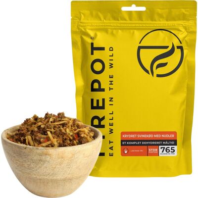 Firepot Gewürztes Schweinefleisch mit Nudeln, gefriergetrocknete Nahrung, XL Firepot Gewürztes Schweinefleisch mit Nudeln, gefriergetrocknete Nahrung, XL
