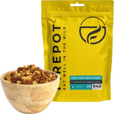 Firepot Orzo Pasta Bolognese, gefriergetrocknete Nahrung, XL Firepot Orzo Pasta Bolognese, gefriergetrocknete Nahrung, XL