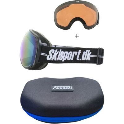 Demon Magnet Skisport.dk Edition, Blue Mirror + Accezzi gogglecase Demon Magnet Skisport.dk Edition, Blue Mirror + Accezzi gogglecase
