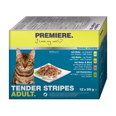 Premiere Tender Streifen Katzenfutter Ente Huhn Rind Kanin Premiere Tender Streifen Katzenfutter Ente Huhn Rind Kanin