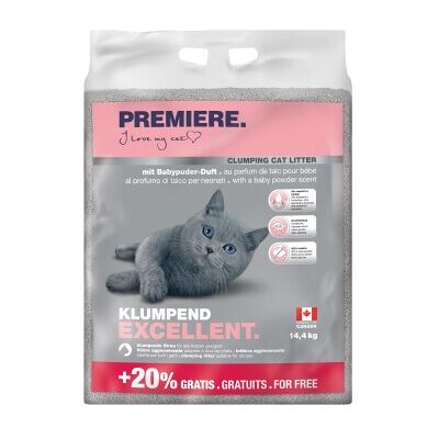 PREMIERE Babypuder Katzenstreu - 12kg + 2,4kg Gratis PREMIERE Babypuder Katzenstreu - 12kg + 2,4kg Gratis
