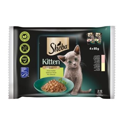 Sheba Nassfutter Katze Kitten, Mixpaket, Feine Vielfalt, in Sauce 4x85 g Sheba Nassfutter Katze Kitten, Mixpaket, Feine Vielfalt, in Sauce 4x85 g