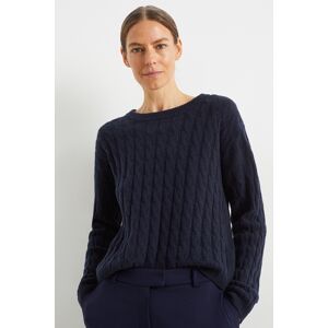 C&A Kaschmir-Pullover-Zopfmuster, Blau, Größe: M Weiblich