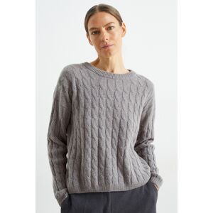 C&A Kaschmir-Pullover-Zopfmuster, Grau, Größe: XS Weiblich