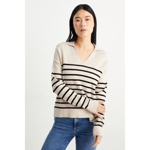 C&A Basic-Pullover mit V-Ausschnitt-gestreift, Beige, Größe: XL Female