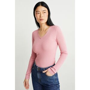 C&A Basic-Pullover mit V-Ausschnitt-gerippt, Rosa, Größe: 2XL Weiblich