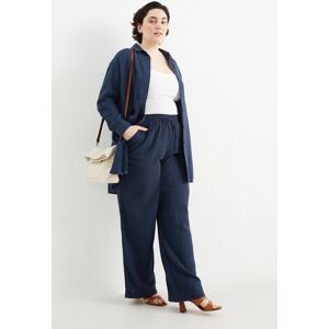 C&A Stoffhose-Mid Waist-Wide Leg-Leinen-Mix, Blau, Größe: 48 Weiblich