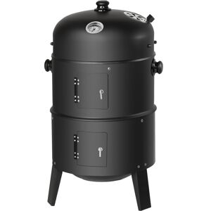 tectake Holzkohlegrill Räuchertonne 3 in 1 - schwarz