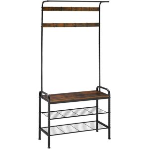 tectake Garderobe - 85,5x36x184cm, Industrial Holz dunkel, rustikal