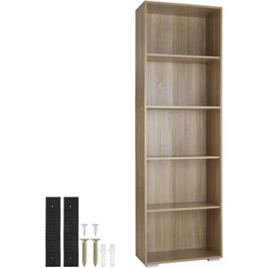 tectake Bücherregal Lexi 5 Fächer 60x30x190cm - Holz hell, Eiche Sonoma