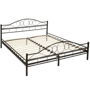 tectake Metallbett mit Lattenrost im romantischen Design - 200 x 180 cm, schwarz/schwarz