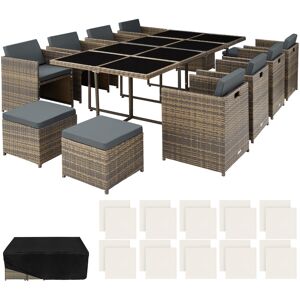 tectake Aluminium Rattan Sitzgruppe New Orleans 8+4+1 mit Schutzhülle - natur