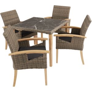 tectake Rattan Tisch Tarent mit 4 Stühlen Rosarno - natur