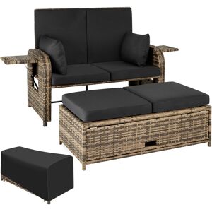 tectake Rattan Sofa mit Aluminiumgestell Kreta, inkl. Schutzhülle - natur