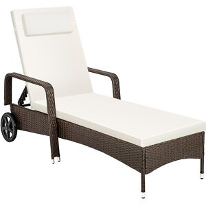 tectake Sonnenliege Rattan mit Rollen - braun/beige