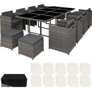 tectake Aluminium Rattan Sitzgruppe New Orleans 8+4+1 mit Schutzhülle - grau