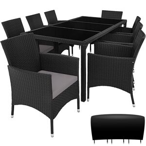 tectake Rattan Sitzgruppe 8+1 mit Schutzhülle - schwarz/grau