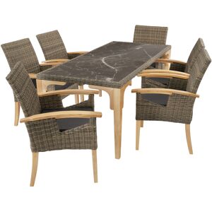 tectake Rattan Tisch Foggia mit 6 Stühlen Rosarno - natur